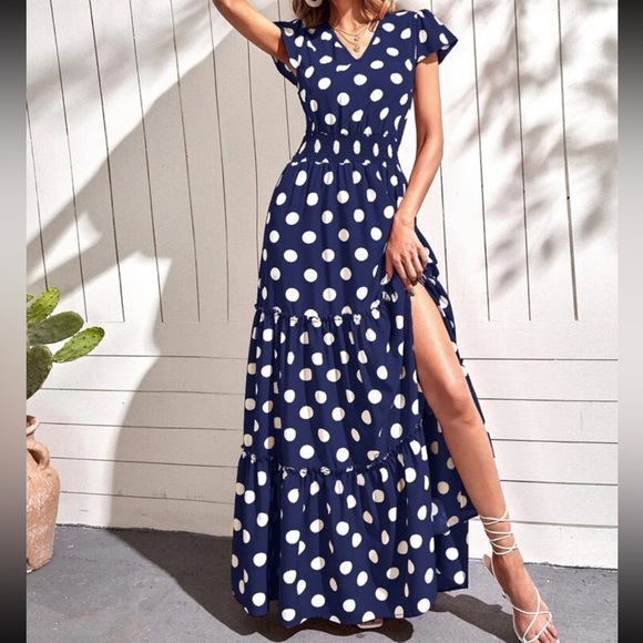 Boho polka dot split thigh maxi dress - Picture 2 of 13
